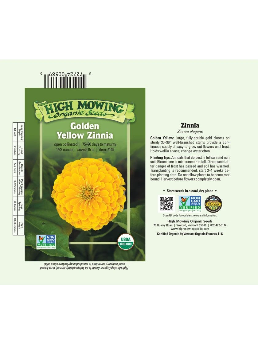 Golden Yellow Zinnia Organic Seeds 2 Golden Yellow Zinnia Organic Seeds - Image 2