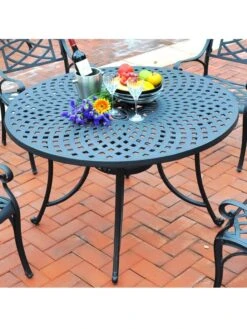 Crosley Sedona Cast Aluminum Dining Table -Bloomgear Garden Shop 8599662 02v crosley sedona cast aluminum dining table 46 inch round black