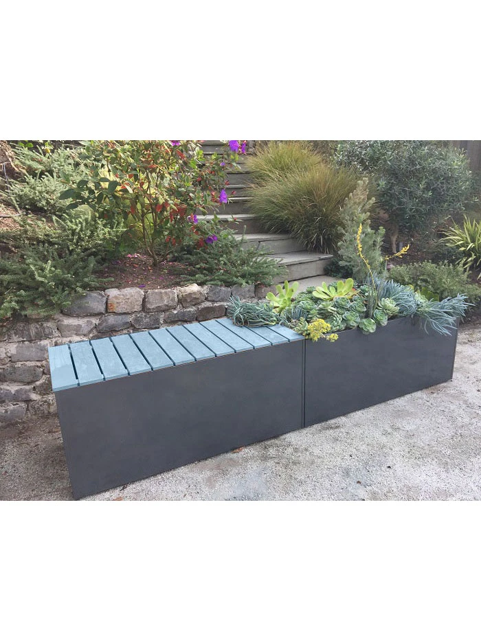 Nice Aluminum Trough Planters With Bench Top, 16"High 1 Nice Aluminum Trough Planters With Bench Top, 16"High