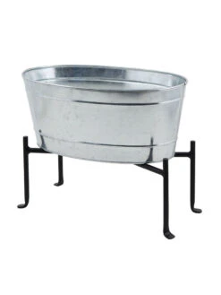 Achla Designs Mini Oval Galvanized Tub With Folding Stand -Bloomgear Garden Shop 8612906 03v